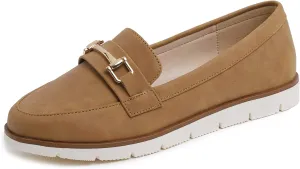 FEVERSOLE Women's Comfort Penny Loafer Geniune Leather Insole Flexible Walking Driving Shoes