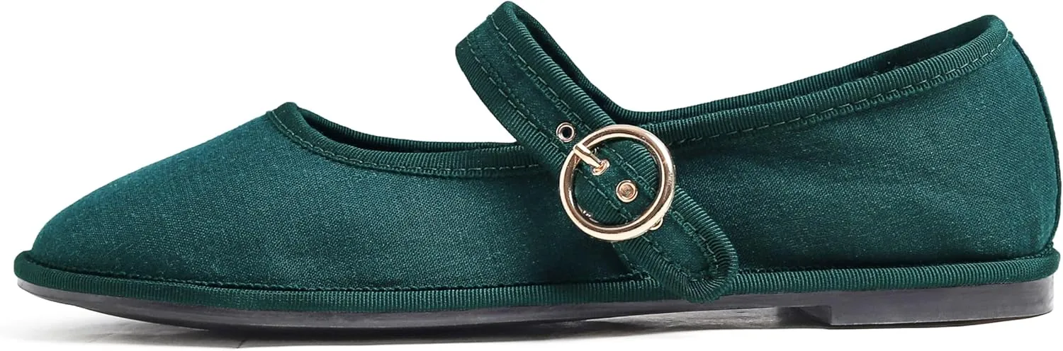 FEVERSOLE Women's Soft Breathable Mary Jane Memory Foam Cushioned Comfort Round Toe Metal Buckle Flats Walking Shoes