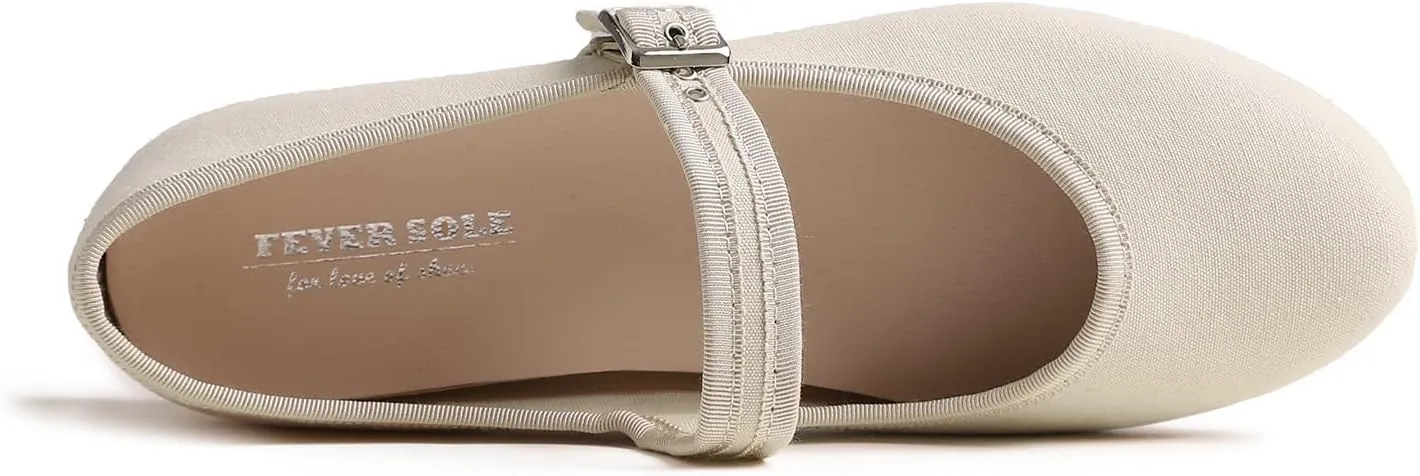 FEVERSOLE Women's Soft Cushion Extra Padded Comfort Round Toe Mary Jane Metal Buckle Fashion Ballet Flats Walking Shoes