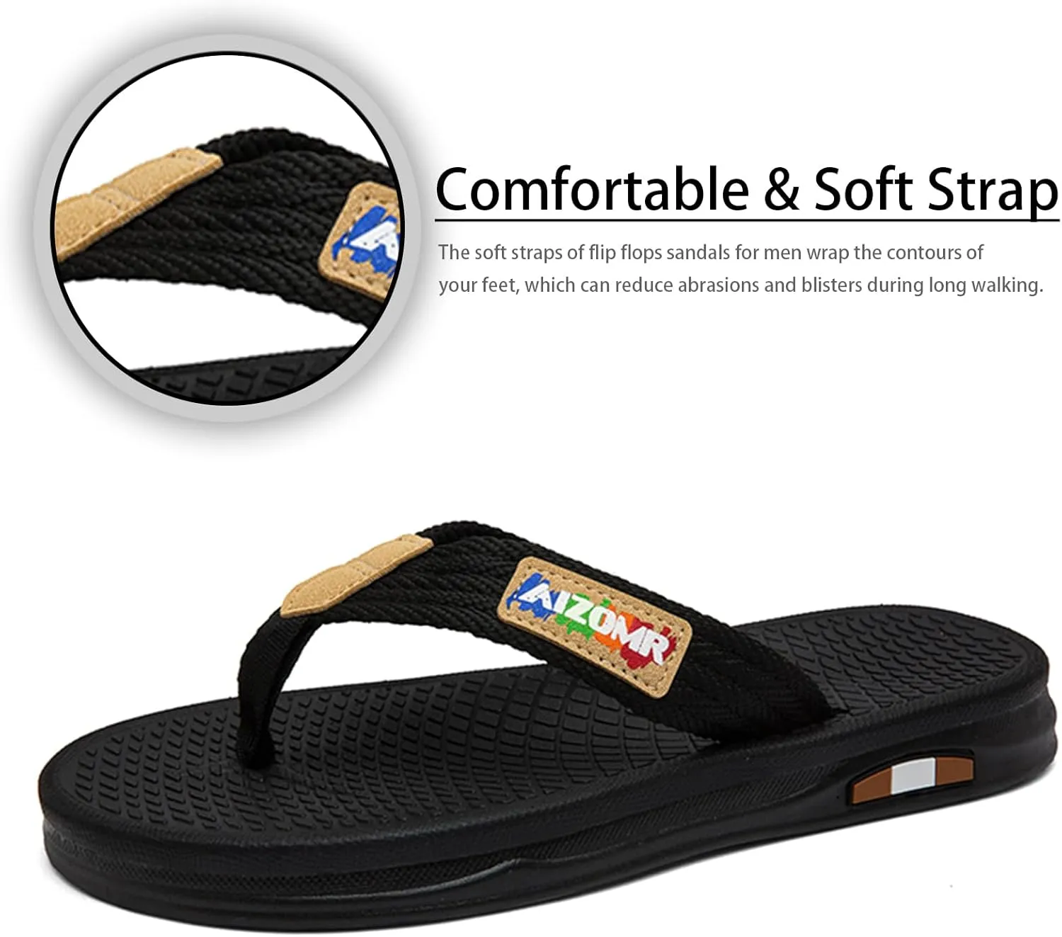 Flip Flops for Men Comfortable Open Toe Summer Beach Thong Sandals Indoor and Outdoor Cushion Slip on Water Resistant Slippers