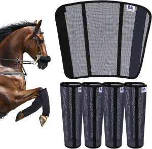 Fly Boots for Horses Set of 4 - Edge-Curved Design for Optimal Fit, Non-Sag Dual Stay System, Breathable Mesh for Comfort, Reduces Stomping & Fatigue (Medium to Large, Dark Blue)