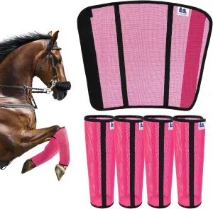 Fly Boots for Horses Set of 4 - Edge-Curved Design for Optimal Fit, Non-Sag Dual Stay System, Breathable Mesh for Comfort, Reduces Stomping & Fatigue (Medium to Large, Pink)