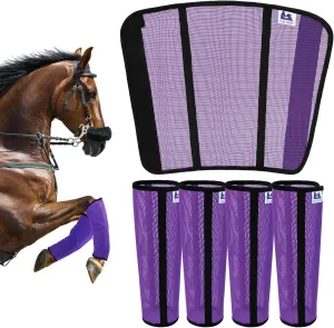 Fly Boots for Horses Set of 4 - Edge-Curved Design for Optimal Fit, Non-Sag Dual Stay System, Breathable Mesh for Comfort, Reduces Stomping & Fatigue (Medium to Large, Purple)
