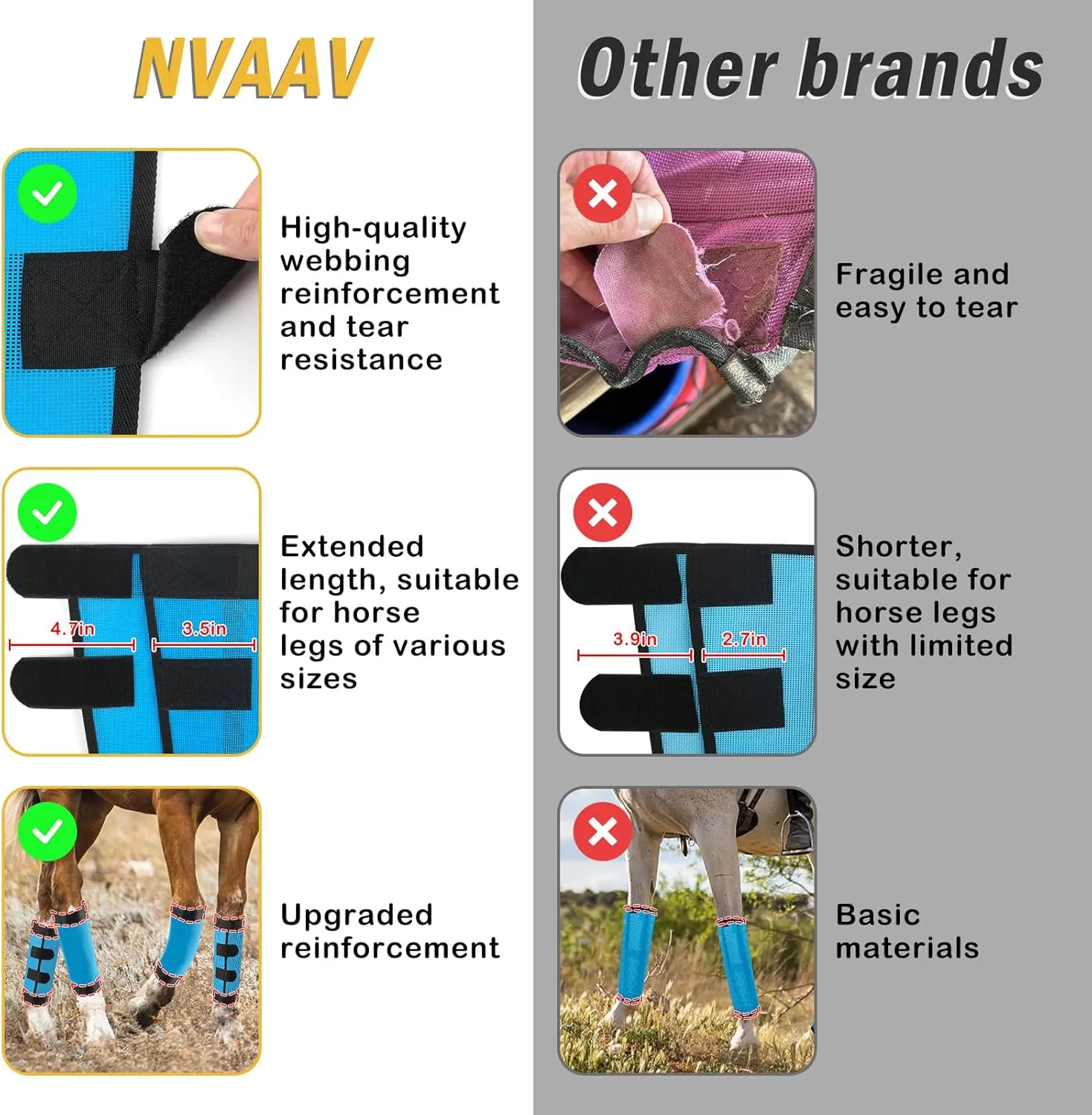 Fly Boots for Horses Set of 4 (Medium), Reinforced Webbing Resists Tearing, Loose Fitting Breathable Plastic Mesh Horse Leggings Wraps Adjustable, Protective Horse Leg Reduces Fly Bites & Stomping