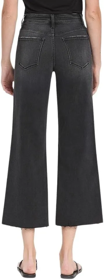 Flying Monkey Women's High-Rise Raw Hem Cropped Wide Leg Jeans