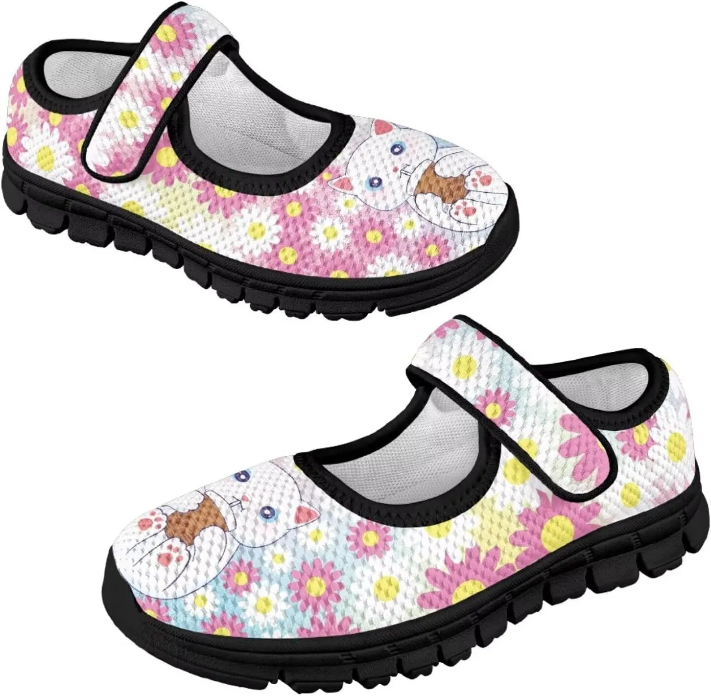 Forchrinse Pink Boston Terrier Floral Print Girls Dress Shoes Mary Jane Flats Pink for Kids and Toddler Size 11-2.5 School Uniform Sneakers Lightweight Walking Shoes