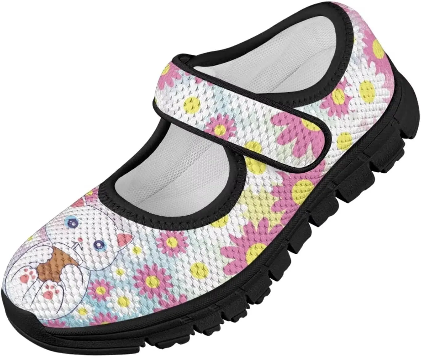 Forchrinse Pink Boston Terrier Floral Print Girls Dress Shoes Mary Jane Flats Pink for Kids and Toddler Size 11-2.5 School Uniform Sneakers Lightweight Walking Shoes
