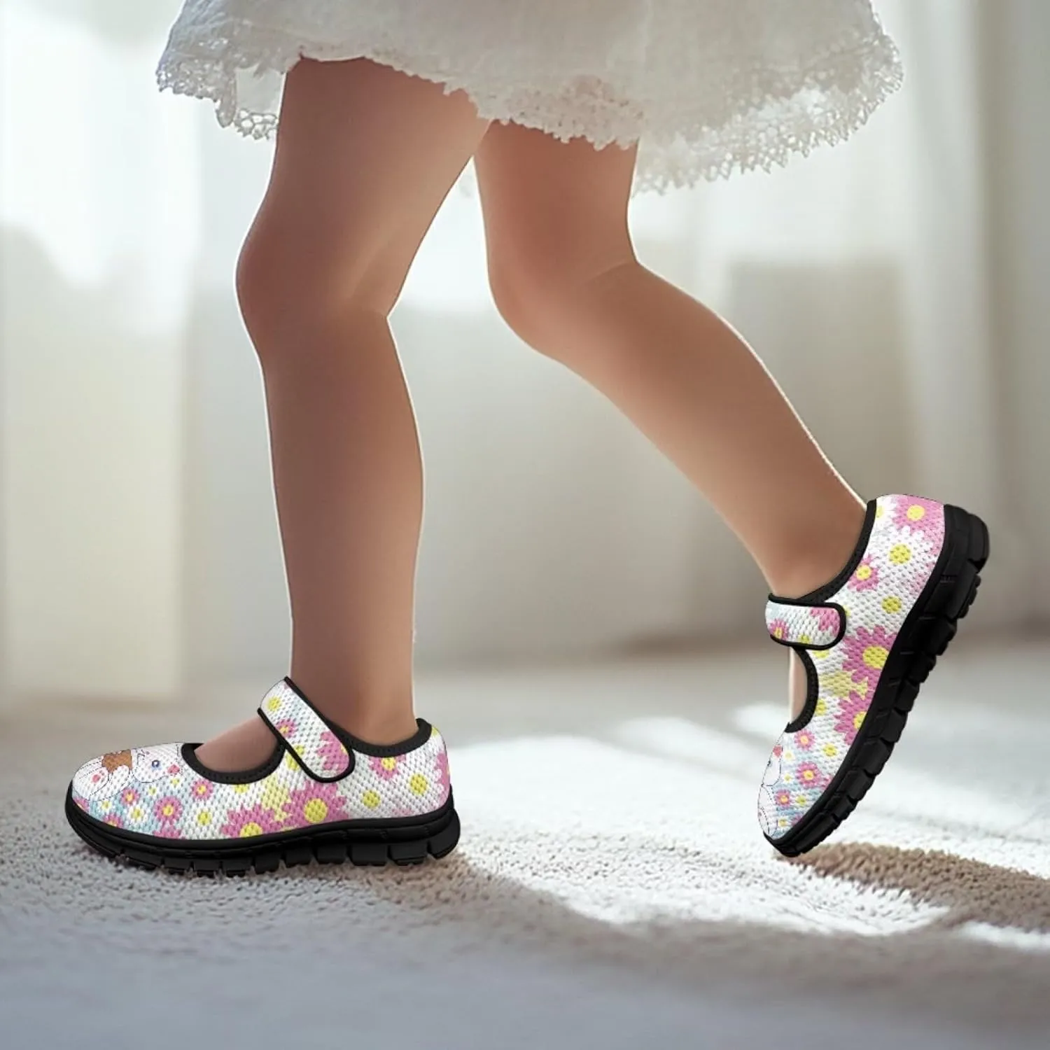 Forchrinse Pink Boston Terrier Floral Print Girls Dress Shoes Mary Jane Flats Pink for Kids and Toddler Size 11-2.5 School Uniform Sneakers Lightweight Walking Shoes