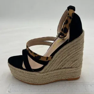 FOWT Leopard Strappy Women's Espadrilles Ankle Strap Wedges Sandals