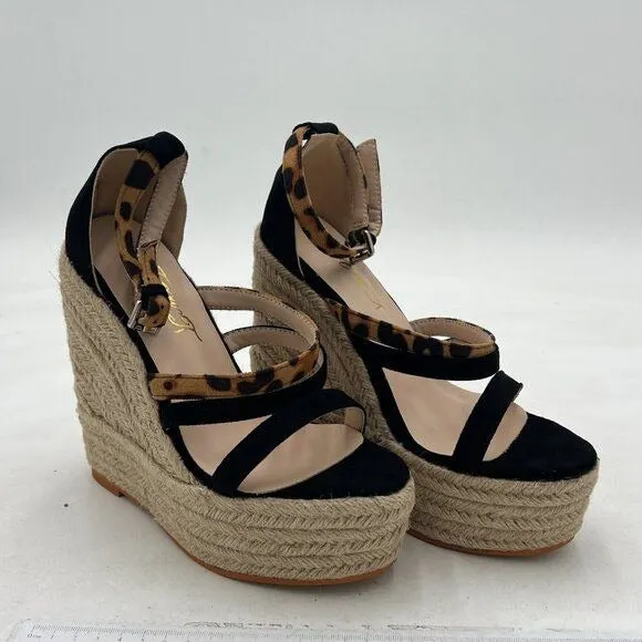 FOWT Leopard Strappy Women's Espadrilles Ankle Strap Wedges Sandals