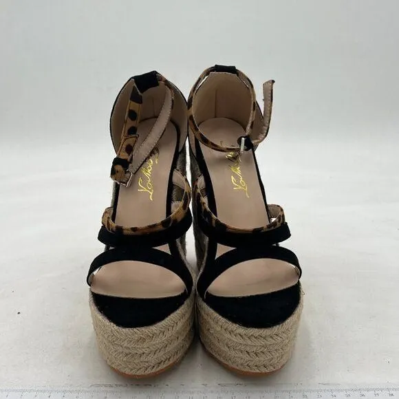 FOWT Leopard Strappy Women's Espadrilles Ankle Strap Wedges Sandals