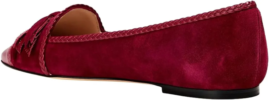 FOWT Women Pointed Cap Toe Pumps Double Leaf Bow Slip on Flats Stylish Braid Edge Office Formal Shoes Size 4-16 US