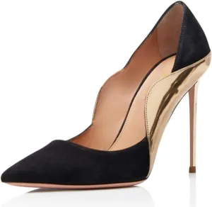 FOWT Women Pointed Toe Fashion Two Tone Pumps Slip on Stiletto High Heels Wave Edge Elegant Prom Office Shoes Size 4-16 US