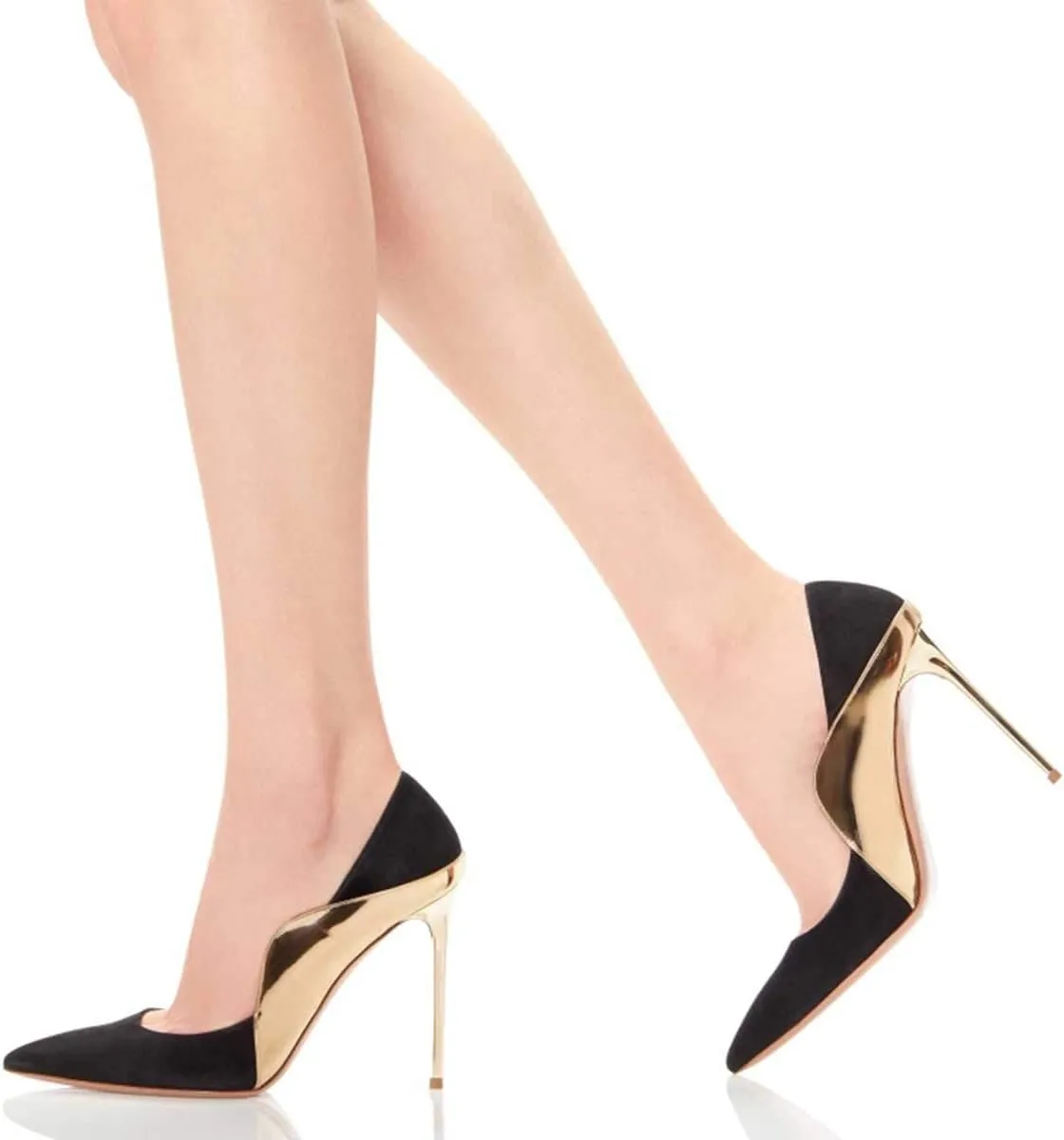 FOWT Women Pointed Toe Fashion Two Tone Pumps Slip on Stiletto High Heels Wave Edge Elegant Prom Office Shoes Size 4-16 US