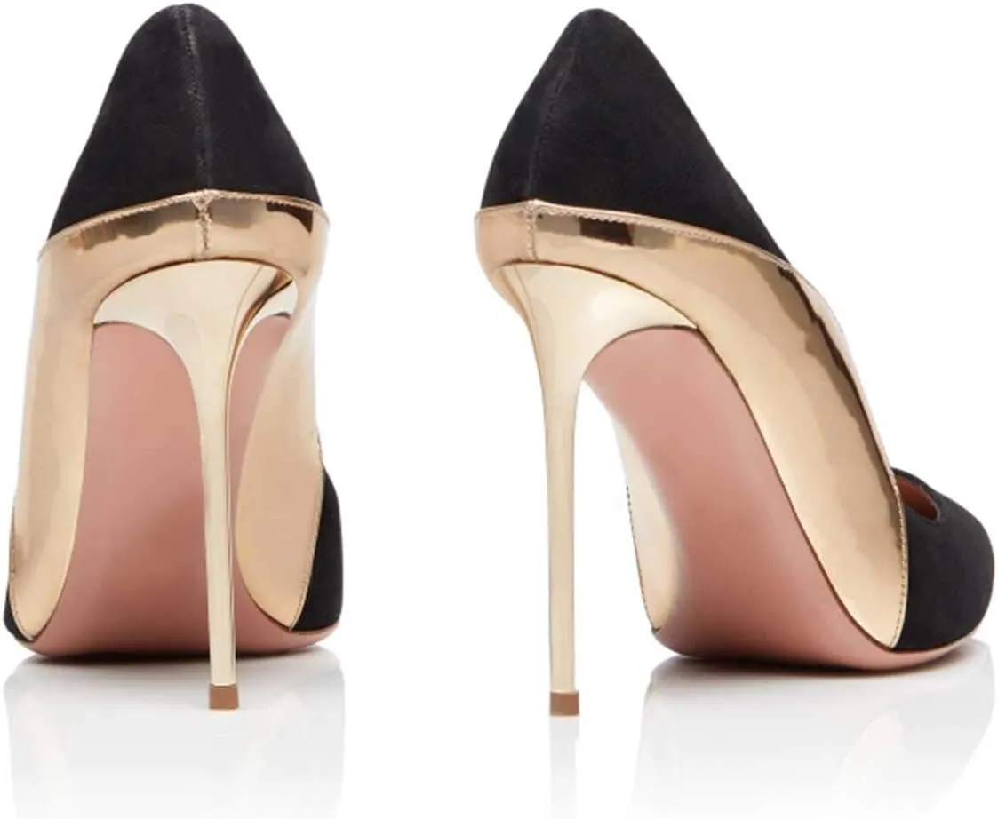 FOWT Women Pointed Toe Fashion Two Tone Pumps Slip on Stiletto High Heels Wave Edge Elegant Prom Office Shoes Size 4-16 US