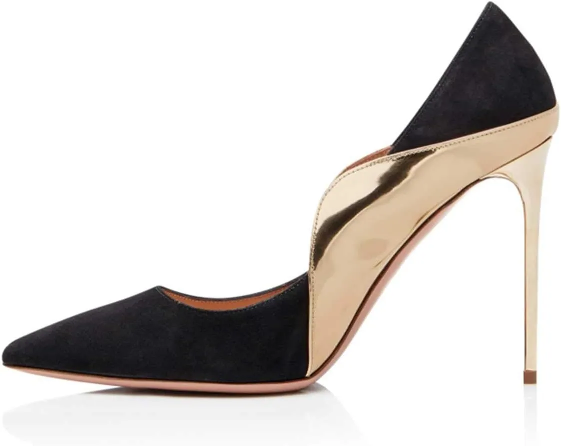 FOWT Women Pointed Toe Fashion Two Tone Pumps Slip on Stiletto High Heels Wave Edge Elegant Prom Office Shoes Size 4-16 US