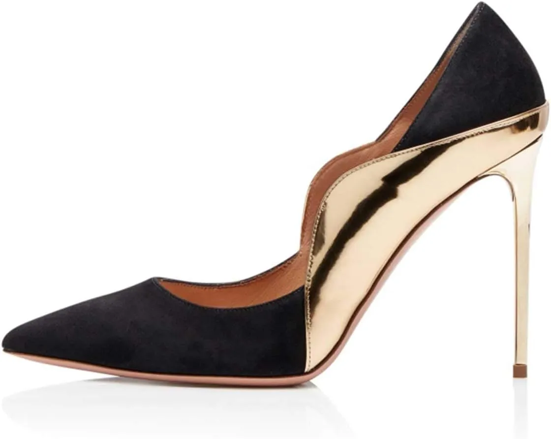 FOWT Women Pointed Toe Fashion Two Tone Pumps Slip on Stiletto High Heels Wave Edge Elegant Prom Office Shoes Size 4-16 US