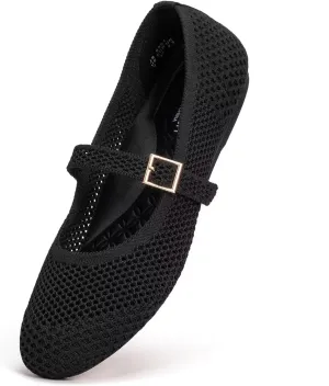 Frank Mully Women's Mary Jane Flats Comfortable Dressy Ballet Flats Casual Round Toe Slip On Washable Knitted Fabric Office Work Woman Shoes
