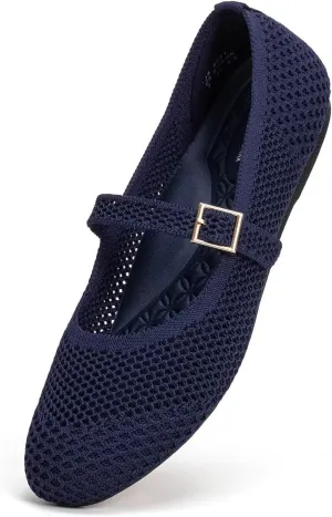 Frank Mully Women's Mary Jane Flats Comfortable Dressy Ballet Flats Casual Round Toe Slip On Washable Knitted Fabric Office Work Woman Shoes