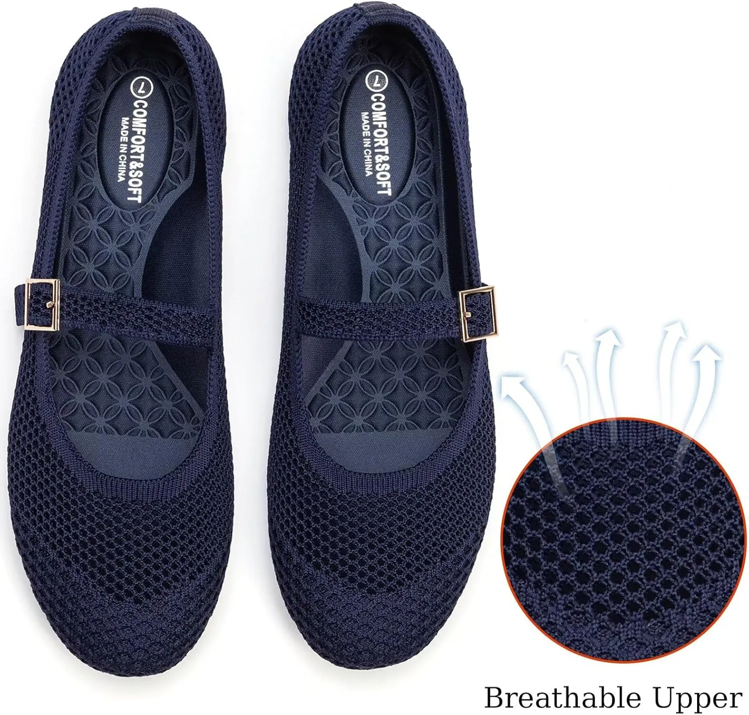 Frank Mully Women's Mary Jane Flats Comfortable Dressy Ballet Flats Casual Round Toe Slip On Washable Knitted Fabric Office Work Woman Shoes