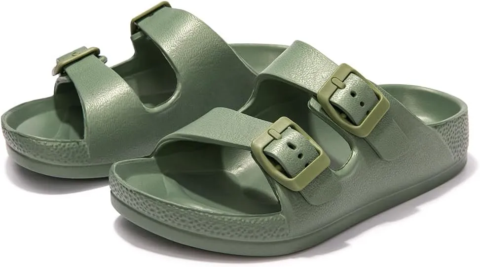 FUNKYMONKEY Unisex-Child Slides Double Buckle Adjustable EVA Flat Sandals for Boys Girls