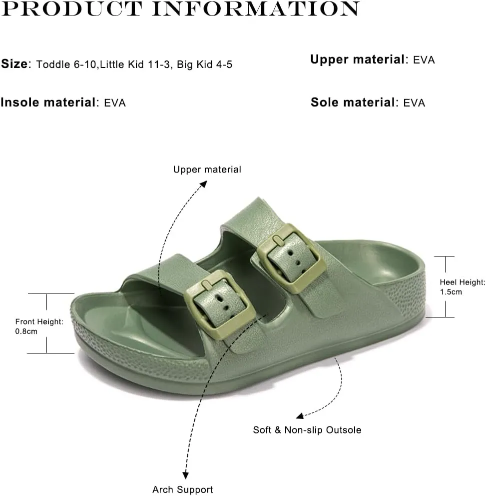 FUNKYMONKEY Unisex-Child Slides Double Buckle Adjustable EVA Flat Sandals for Boys Girls
