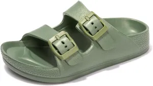 FUNKYMONKEY Unisex-Child Slides Double Buckle Adjustable EVA Flat Sandals for Boys Girls