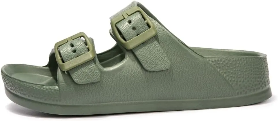 FUNKYMONKEY Unisex-Child Slides Double Buckle Adjustable EVA Flat Sandals for Boys Girls