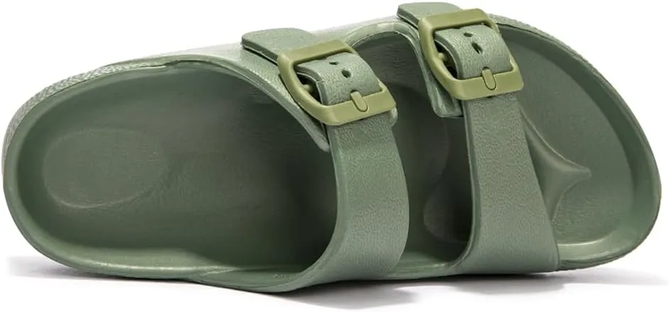 FUNKYMONKEY Unisex-Child Slides Double Buckle Adjustable EVA Flat Sandals for Boys Girls