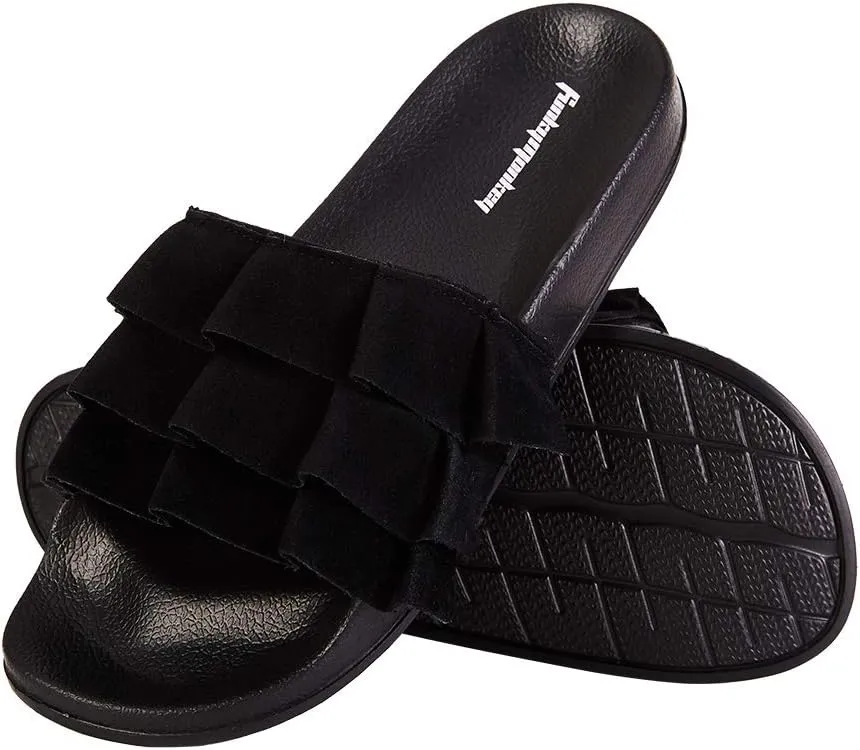 FUNKYMONKEY Women's Slides Sandals Bowknot Beach Casual Comfort Slippers