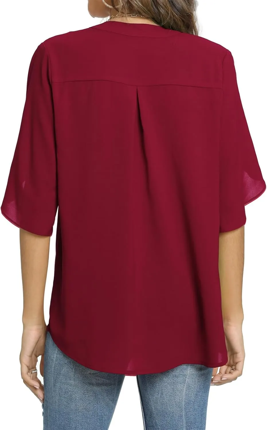 Funlingo Women's Summer Tops Short Sleeve Casual Shirts V Neck Chiffon Dressy Blouse Tops