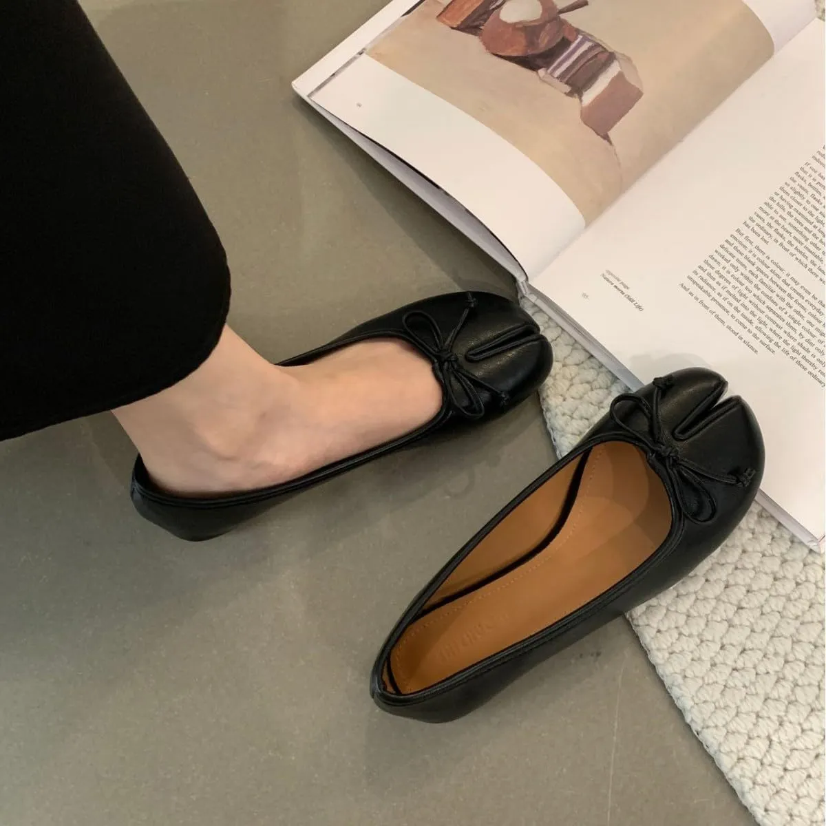 Geerta Tabi Shoes Women Slip on Bow Decorated Ballet Flat - Low Top Split Toe Orthopedic Sandals Cute Casual Comfortable Walking Lightweight Loafers Female Solid All-Match for Daily Wear Beach Travel