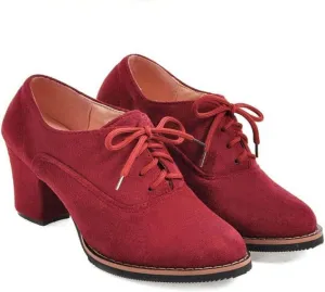 Generic Women’s Block Heel Pumps Comfort Oxfords Shoes Suede Lace up Dress Shoes Chunky Mid Heels Ankle Boots
