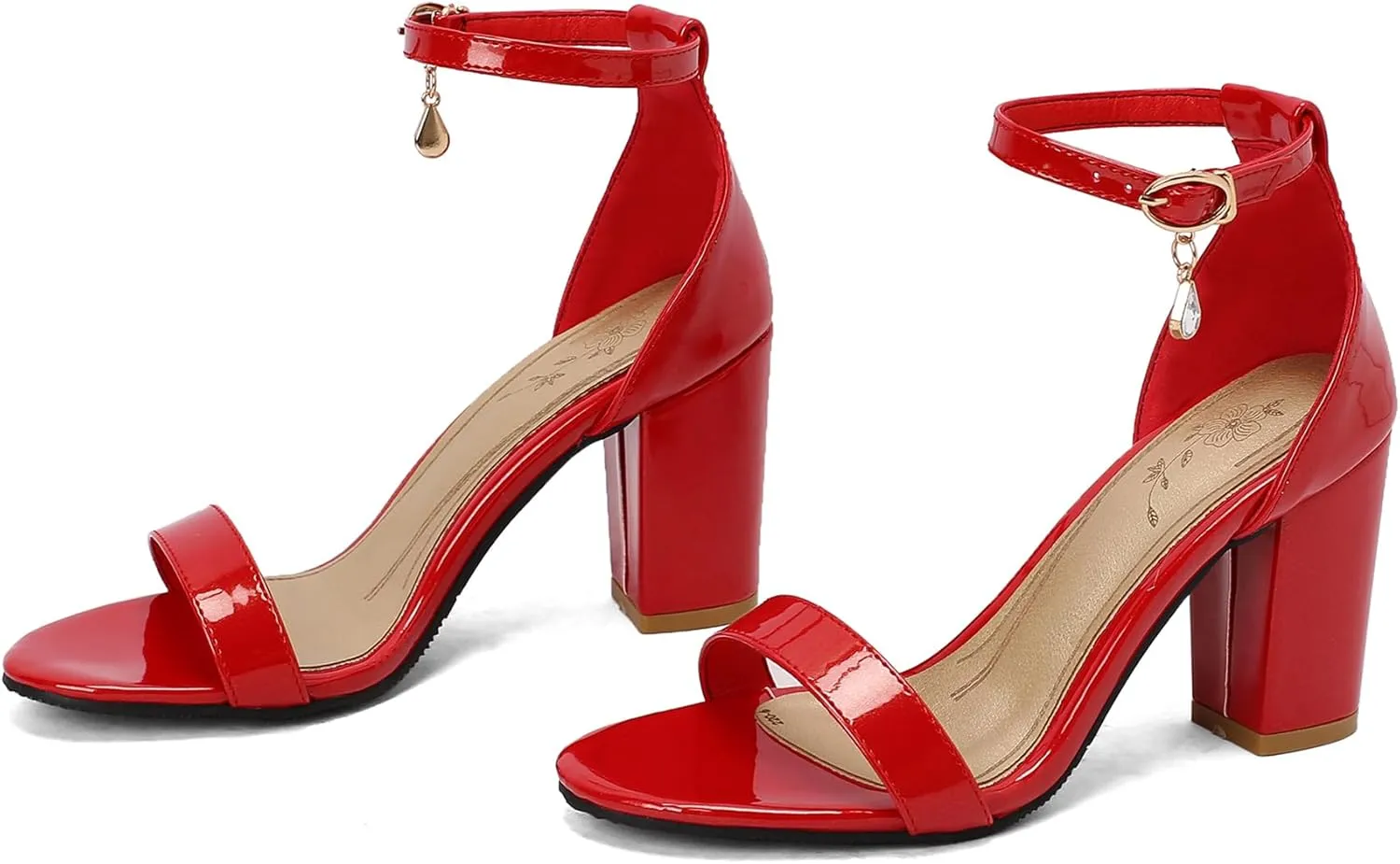 Gicoiz Women Simple Block High Heels Ankle Strap Sandals Suede Patent