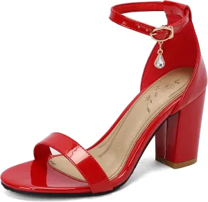 Gicoiz Women Simple Block High Heels Ankle Strap Sandals Suede Patent
