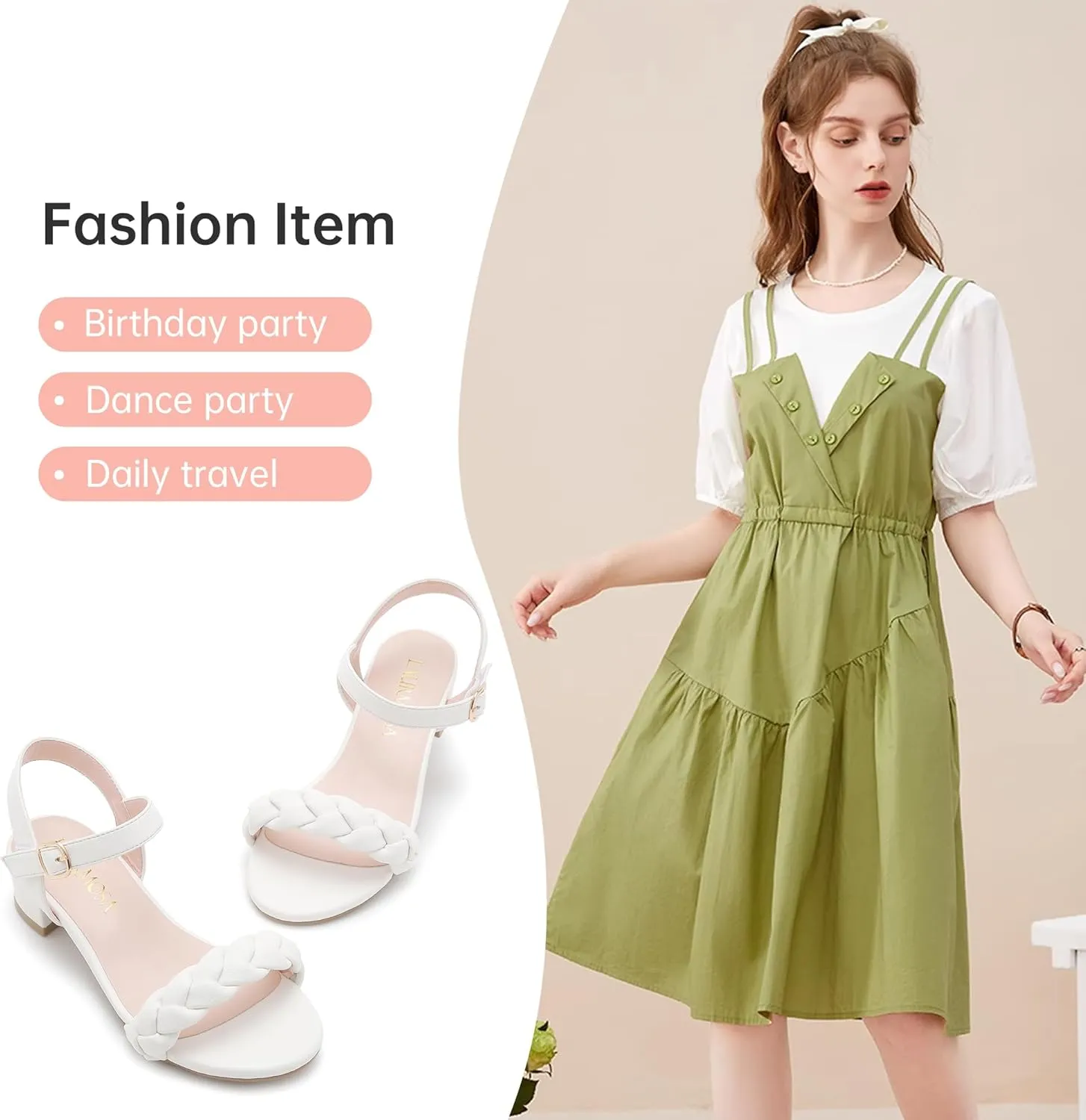 Girls Sandals Kids Heels Open Toe Ankle Strap Dress Shoes Flower Wedding Party for Toddler Little Big Kid