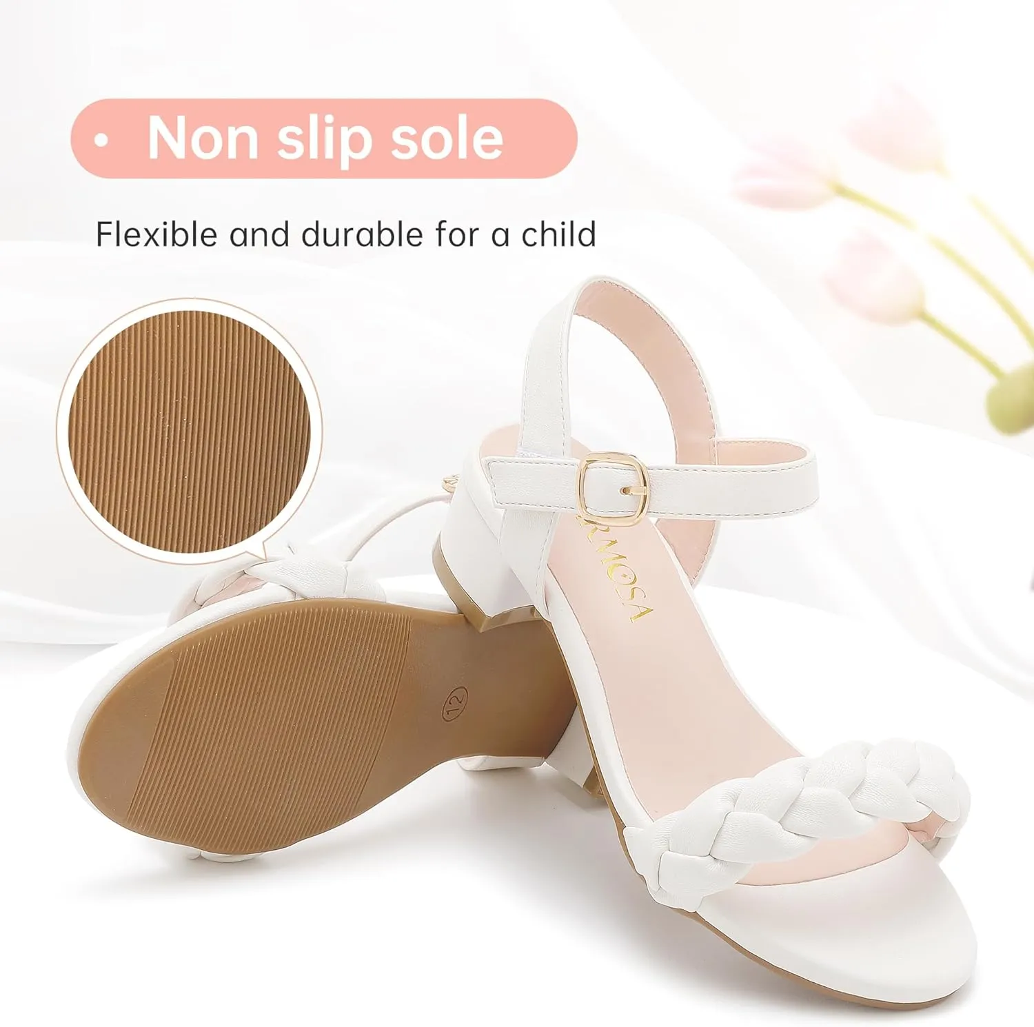 Girls Sandals Kids Heels Open Toe Ankle Strap Dress Shoes Flower Wedding Party for Toddler Little Big Kid