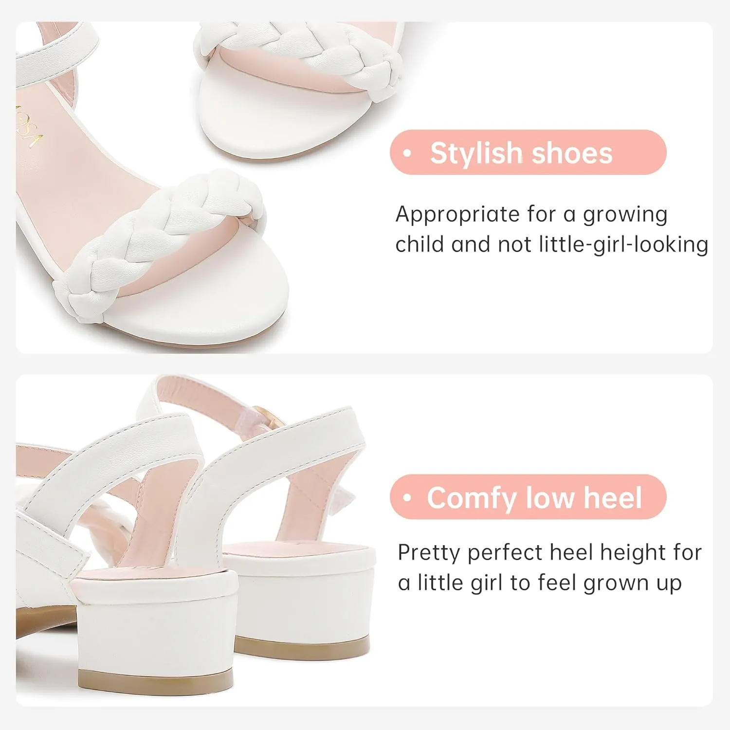 Girls Sandals Kids Heels Open Toe Ankle Strap Dress Shoes Flower Wedding Party for Toddler Little Big Kid