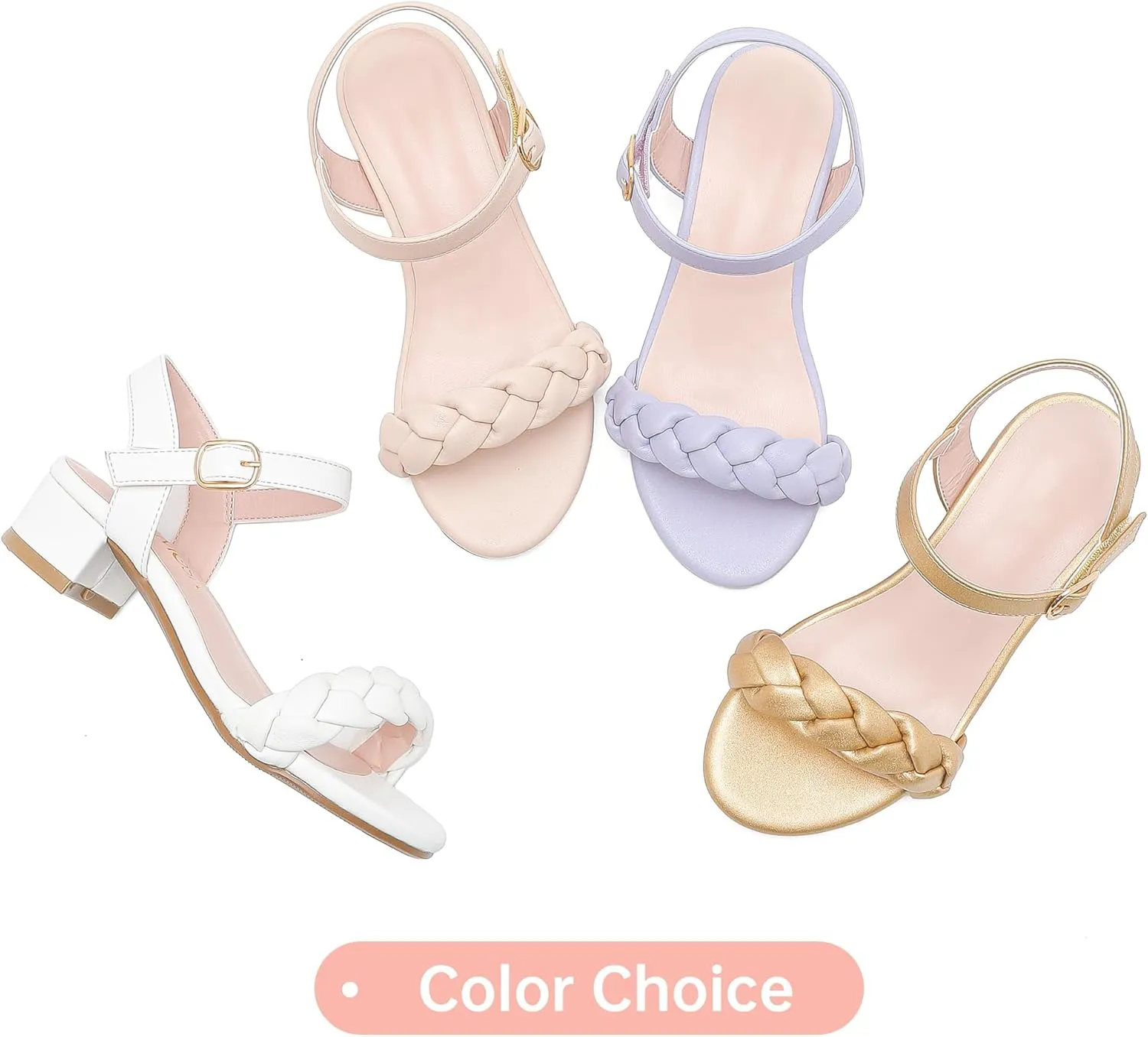Girls Sandals Kids Heels Open Toe Ankle Strap Dress Shoes Flower Wedding Party for Toddler Little Big Kid