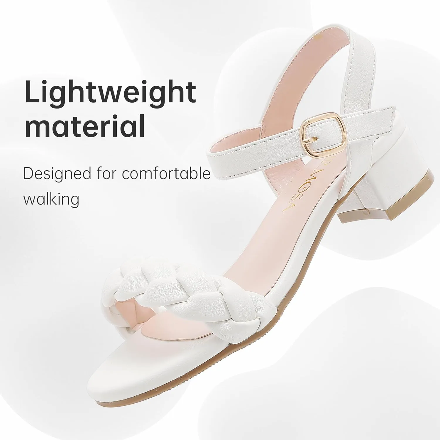 Girls Sandals Kids Heels Open Toe Ankle Strap Dress Shoes Flower Wedding Party for Toddler Little Big Kid