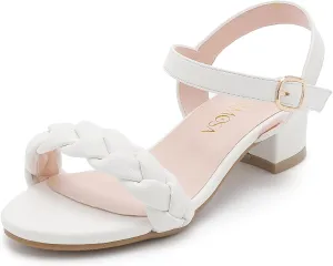 Girls Sandals Kids Heels Open Toe Ankle Strap Dress Shoes Flower Wedding Party for Toddler Little Big Kid