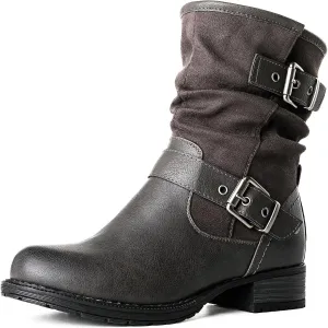 GLOBALWIN Women's Fur Booties Fashion Combat Ankle Boots For Women