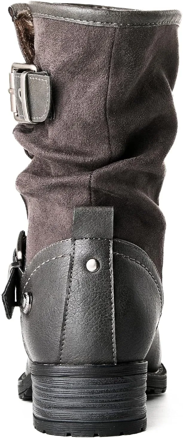 GLOBALWIN Women's Fur Booties Fashion Combat Ankle Boots For Women