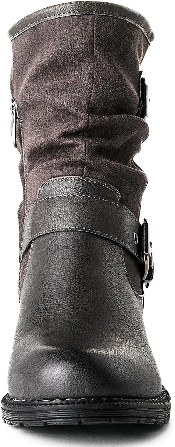 GLOBALWIN Women's Fur Booties Fashion Combat Ankle Boots For Women