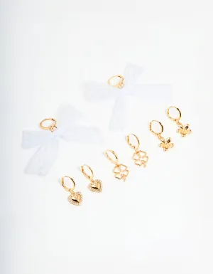 Gold White Bow & Clover Shoe Charms Pack
