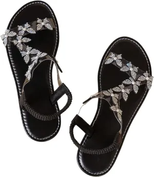 GORGLITTER Women's Butterfly Strappy Clear Glitter Ankle Sandals Dressy 2025 Cute Summer Wedding Bridal Flats Sandal