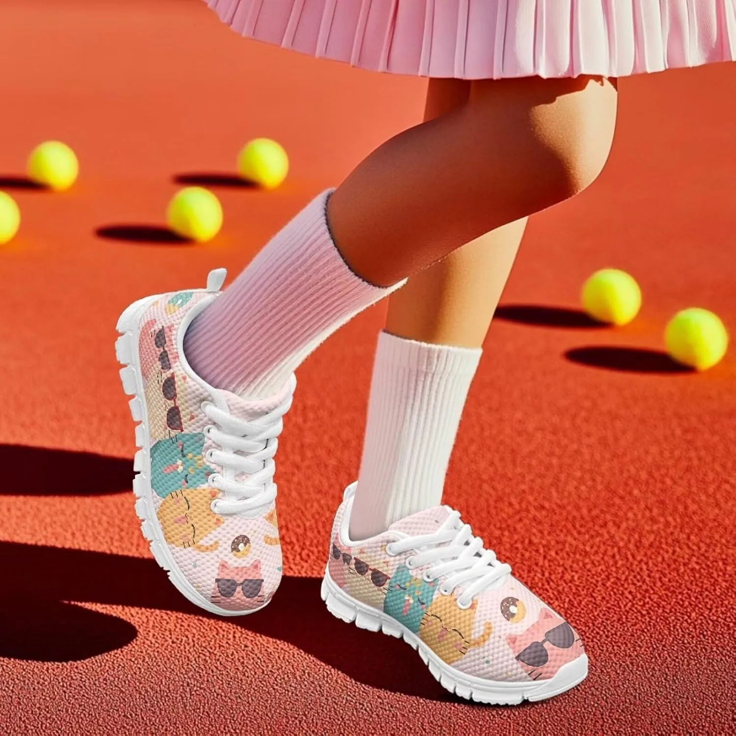 GOSTONG Girls Running Sneakers for School Breathable Mesh Outdoor Sports Sneaker Non Slip Walking Shoes Little Kids 11-13 Big Kid 1-5 White Sole