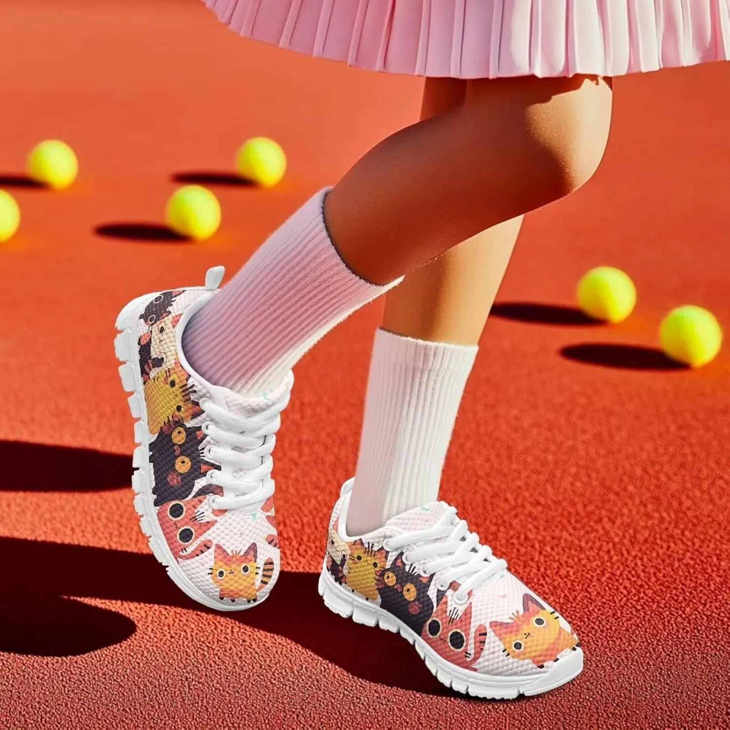 GOSTONG Girls Running Sneakers for School Breathable Mesh Outdoor Sports Sneaker Non Slip Walking Shoes Little Kids 11-13 Big Kid 1-5 White Sole