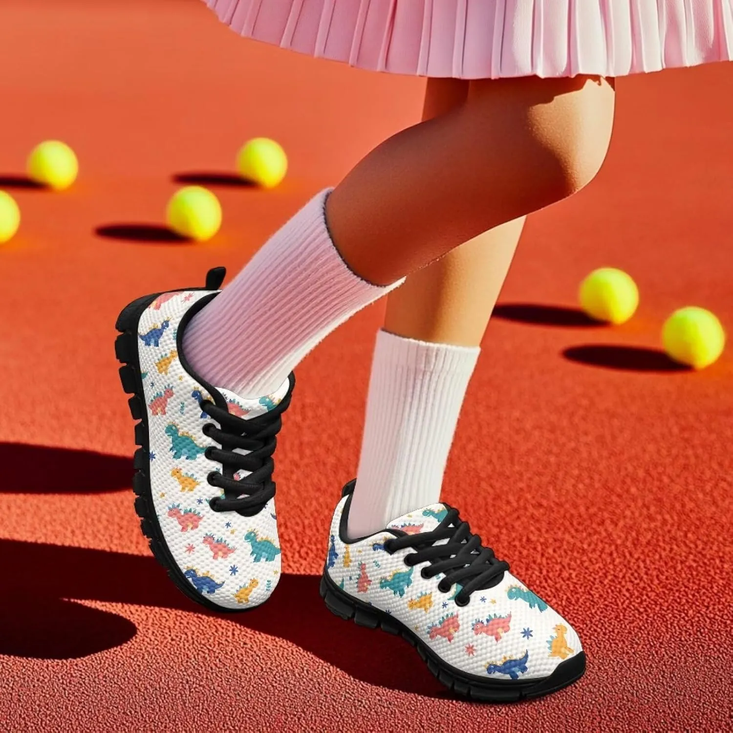 GOSTONG Girls Tennis Shoes Breathable Mesh Sports Sneaker Non Slip Sole for Running Walking Little/Big Kids White Sole Size 11-5