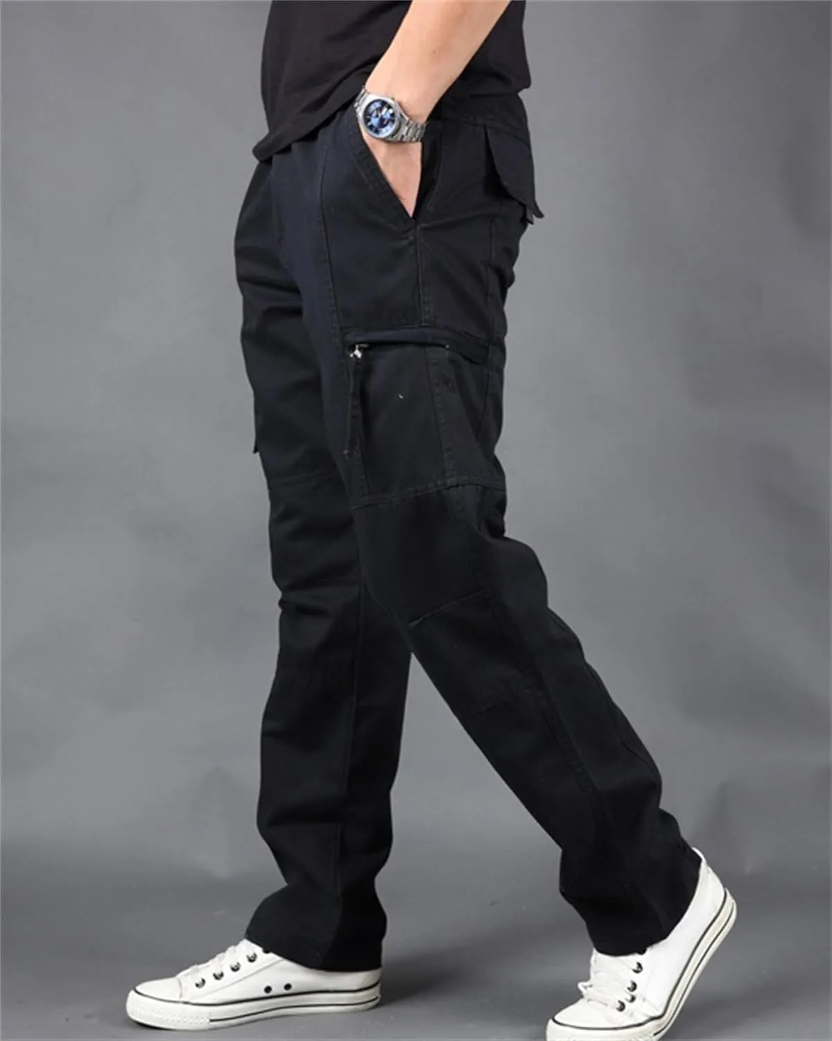 GPCHAN Men's Cargo Pants with Pockets Hiking Sweatpants Casual Athletic Jogger Sports Outdoor Trousers Relaxed Fit